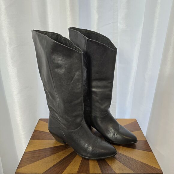 Vintage Calico Womens US 5.5 Black Leather Boots Western Boho Cowgirl Riding 70s - Picture 2 of 14